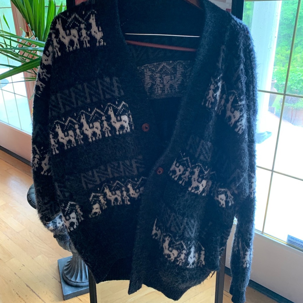 Black with grey cardigan sweater